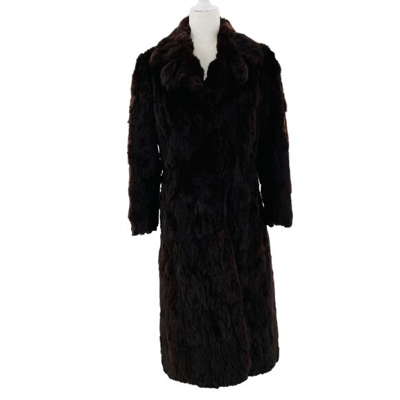 Vintage 90s Brown Rabbit Fur Quilted Lining Full Length Winter Luxury Coat S